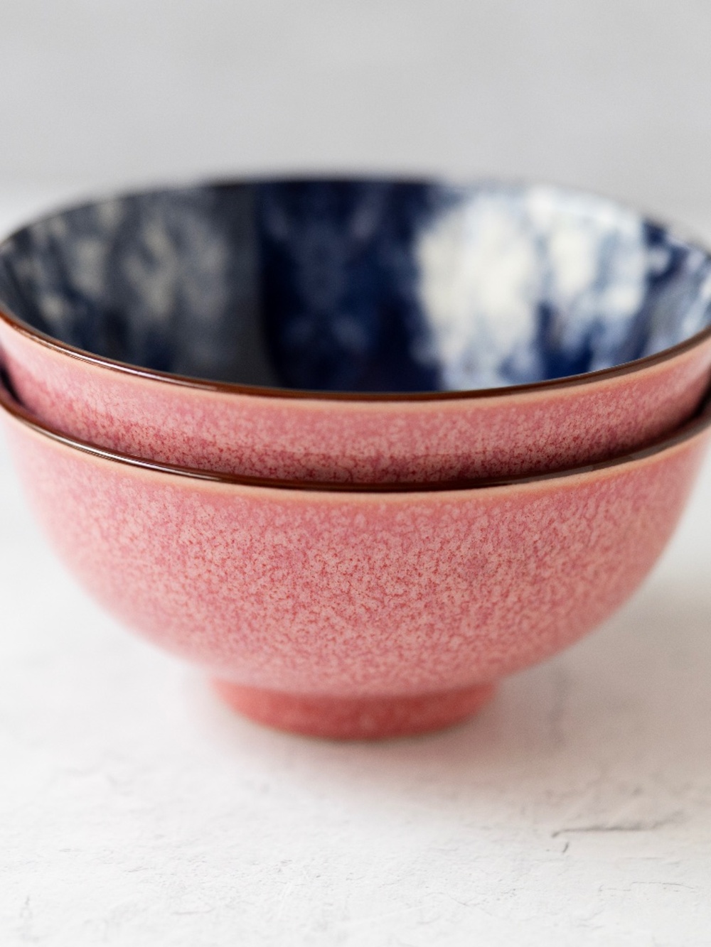 Patina Vie Bowls Set 2 Blue White Red Pink Batik Tie Dye Bohemian 4 5/8" wide